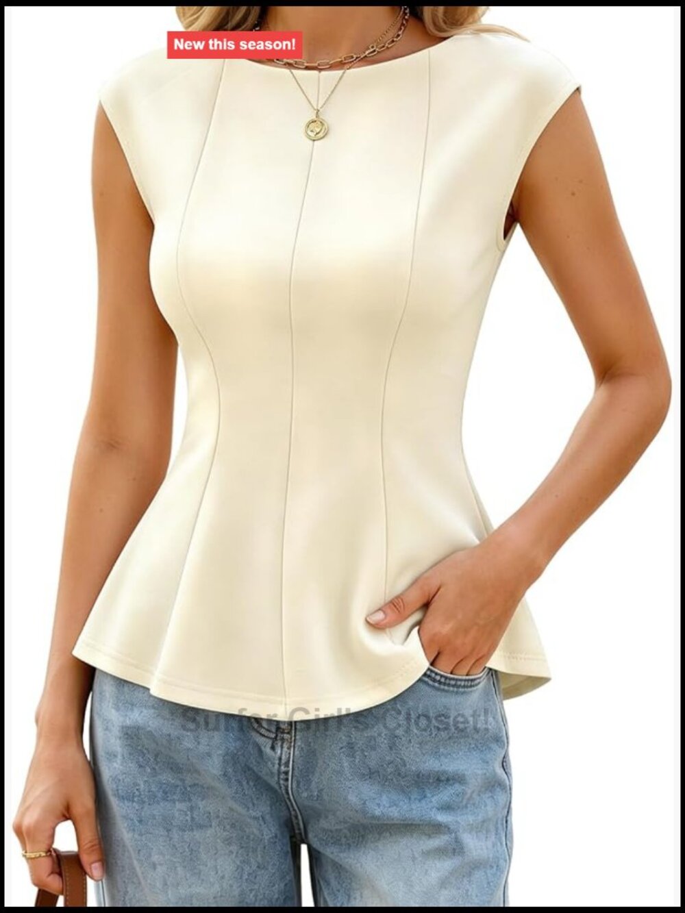 Women's Peplum Blouse Slim Fit Cap Sleeve Business Casual Work Top